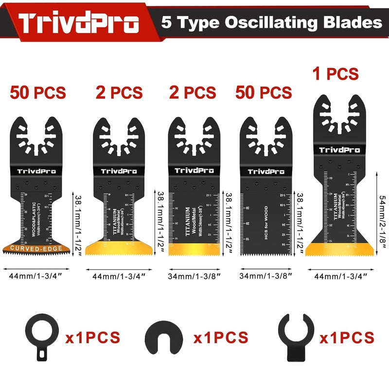 TrivdPro Oscillating Tool Blade Multitool Blades - 105pcs Multi Tool Blades Kits Oscillating Saw Blades for Metal Wood Plastic, Fits Dewalt Milwaukee Ryobi Fein Bosch - Image 2